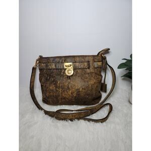 Michael Kors Padlock Bronze Leather Crossbody Bag Y2K Metallic